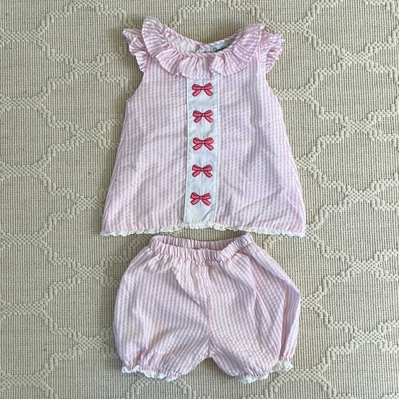 Smockingbird Toddler Girl Dress / Diaper Set in Pink Seersucker - Picture 1 of 4